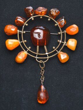 Antique Baltic Amber Polished Nuggets Dangle Pin